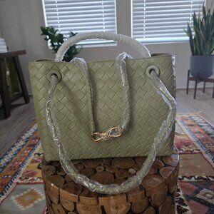 women leather sage green tote bag